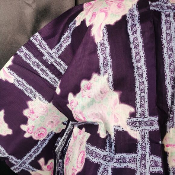 Navy Blue Rose Lace Womens Yukata Kimono Floral Summer Japan Vintage Rare Retro - Picture 5 of 9